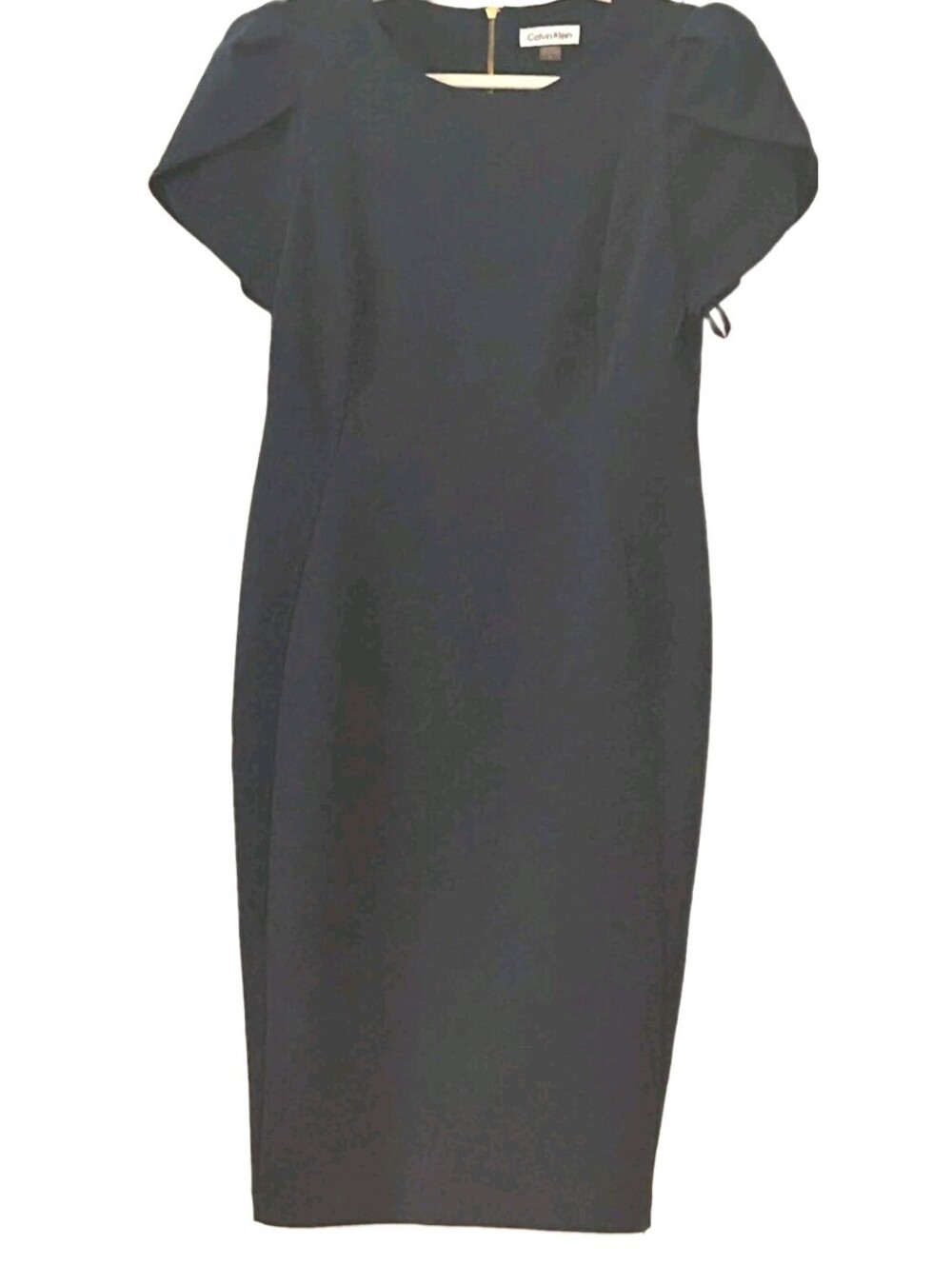 Calvin Klein Sheath Dress Size 12 Navy Blue Tulip Sleeve Workwear Corporate...
